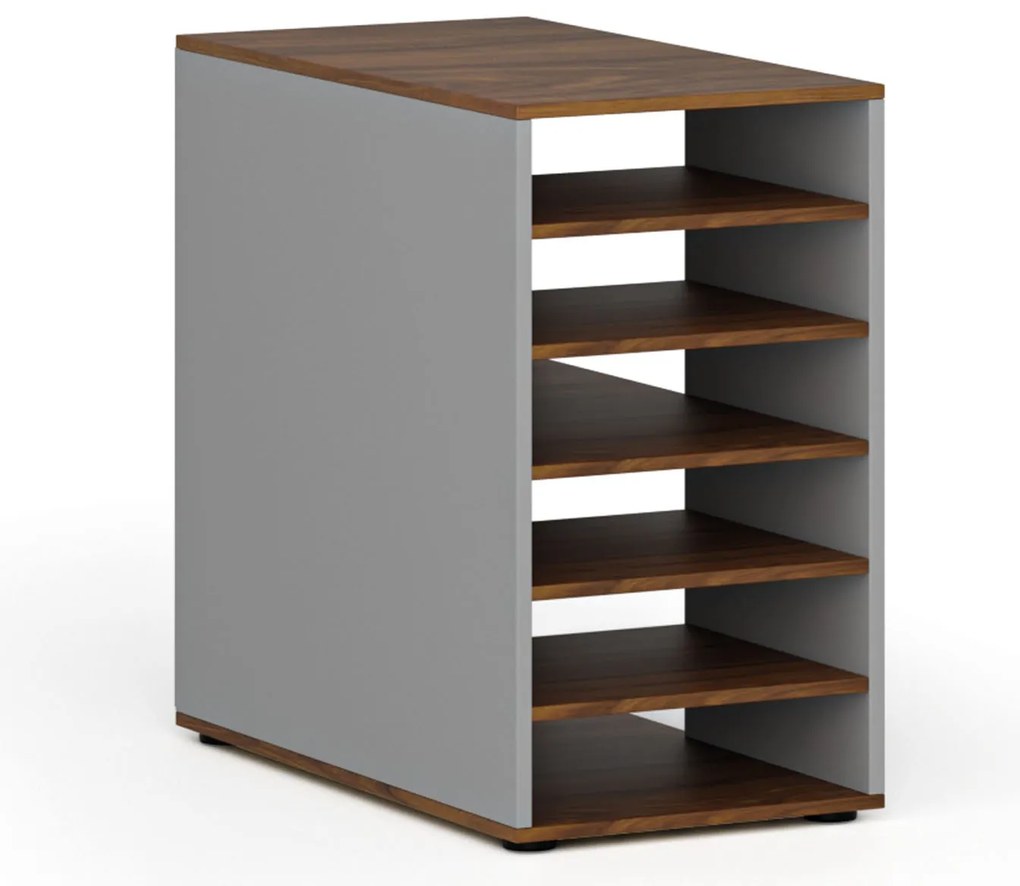 Prístavná policová skrinka k pracovnému stolu PRIMO GRAY, pravá, sivá/orech
