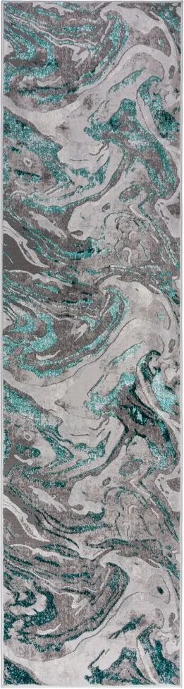 DOPREDAJ: 60x230 cm Běhoun Eris Marbled Emerald, 60x230, modrá, chodba / predsieň, Flair Rugs