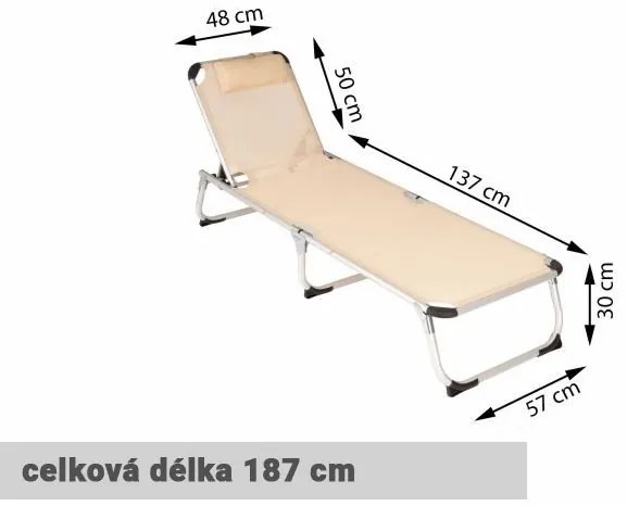 Záhradné skladacie ležadlo s vankúšom - béžové