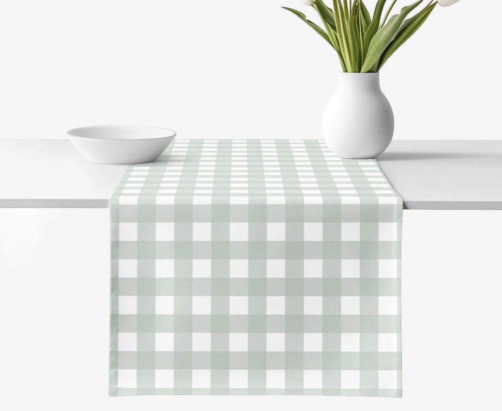 Goldea behúň na stôl 100% bavlnené plátno - šalviovo zelené kocky 35x140 cm