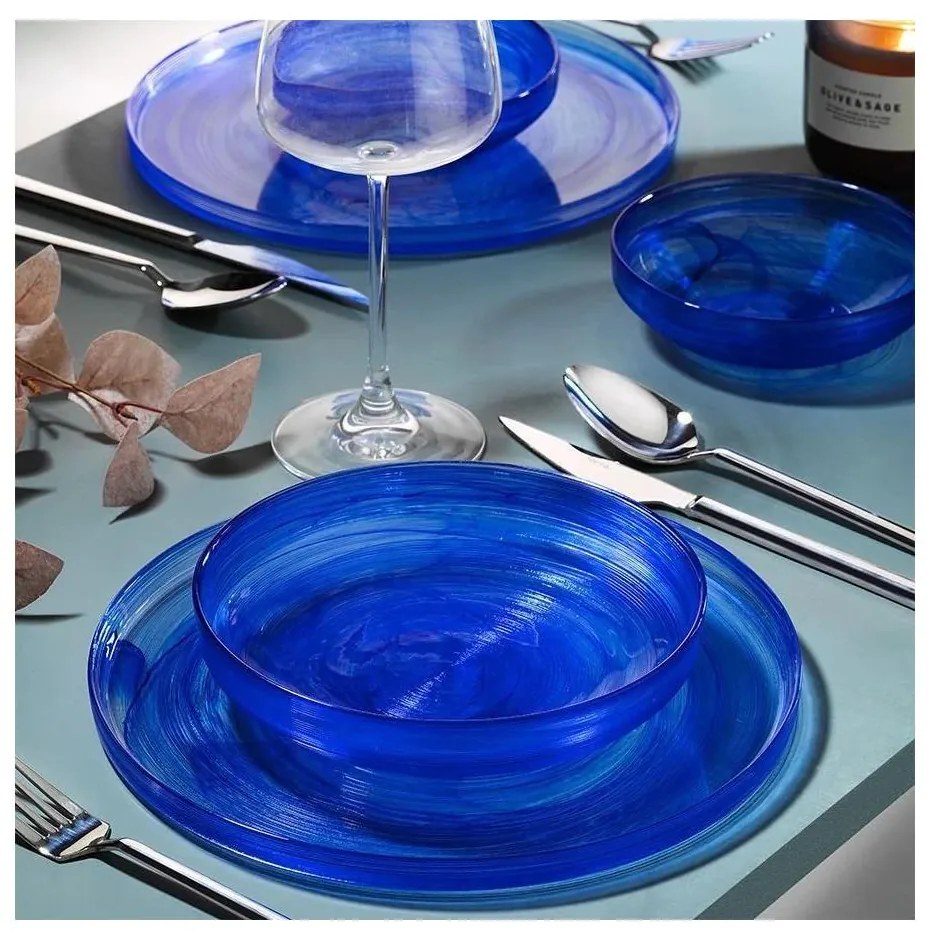 18-dielna jedálenská súprava, modrá/sklo
