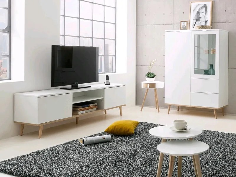 TV skrinka Göteborg, biela / dub sonoma