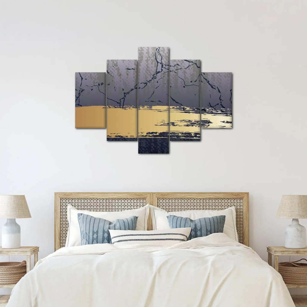Obraz - Modrá a zlatá abstrakcia N⁰1 (150x105 cm)