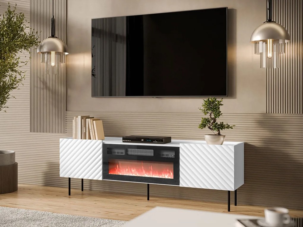 TV Stolík/skrinka s krbom Gretzo 180 2D, Farby: biela