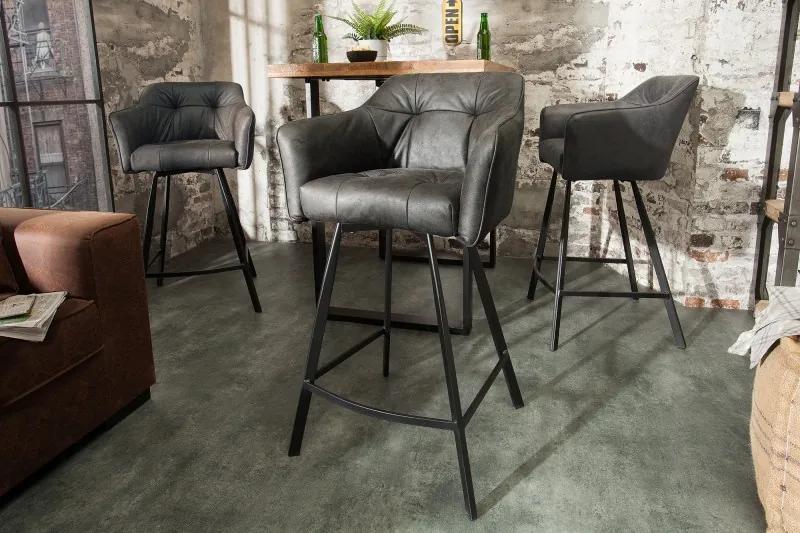 Barová stolička Loft starožitná šedá lakťová opierka | BIANO