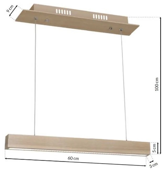 Závesné LED svietidlo Timber, 1x LED 12w, 3000k, drevo