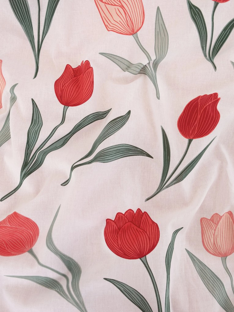Bavlnená obliečka na vankúš Renforcé 40 × 40 cm - Kvety tulipánov červené