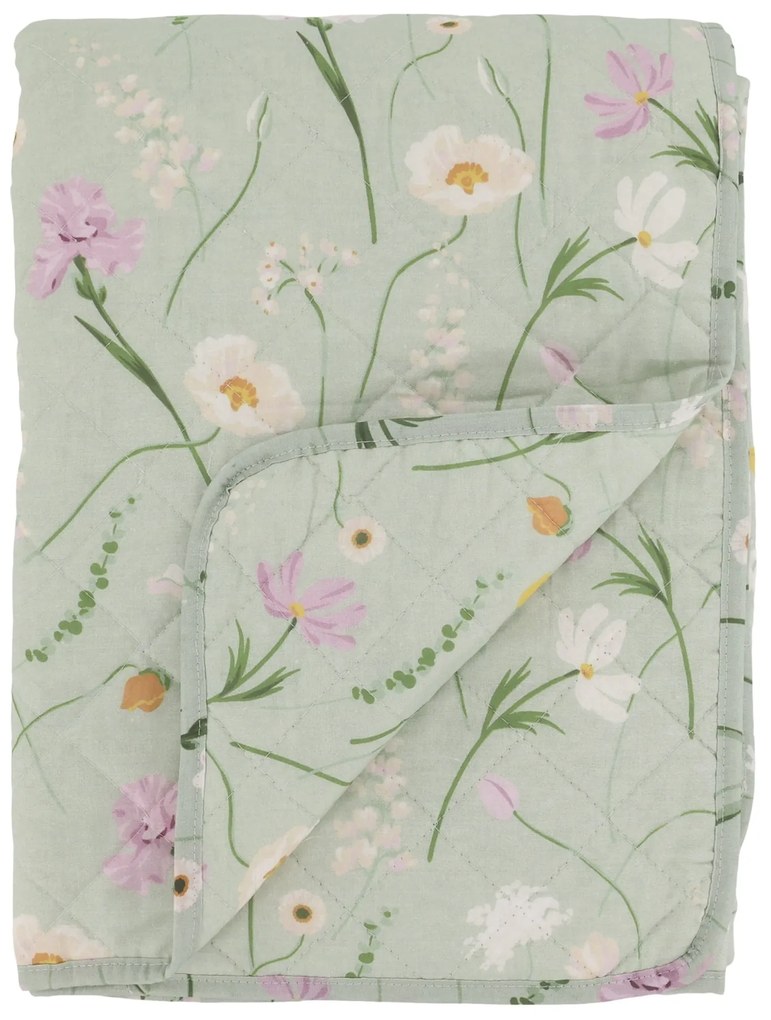 Chic Antique Prešívaný prehoz Aix Flowers Verte 180 × 130 cm