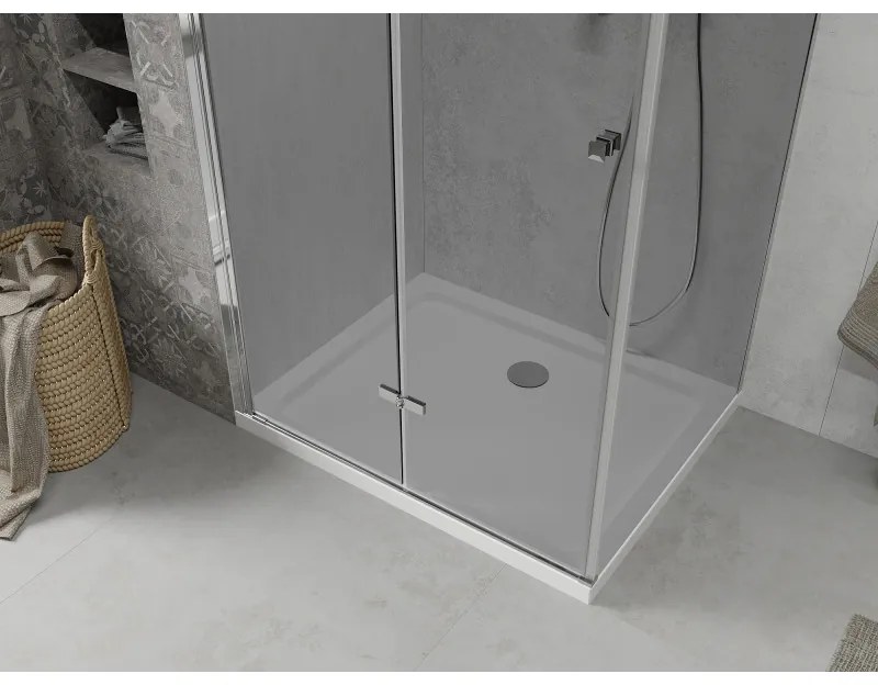 Mexen Lima, sprchový kút so skladacími dverami 80 (dvere) x 100 (stena) cm, 6mm šedé sklo, chrómový profil + slim sprchová vanička biela + chrómový sifón, 856-080-100-01-40-4010