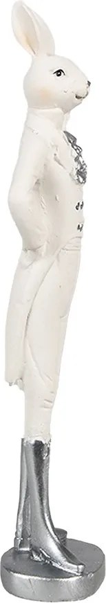 Biela dekorácia králik vo fraku a strieborných topánkach - 5*4*20 cm
