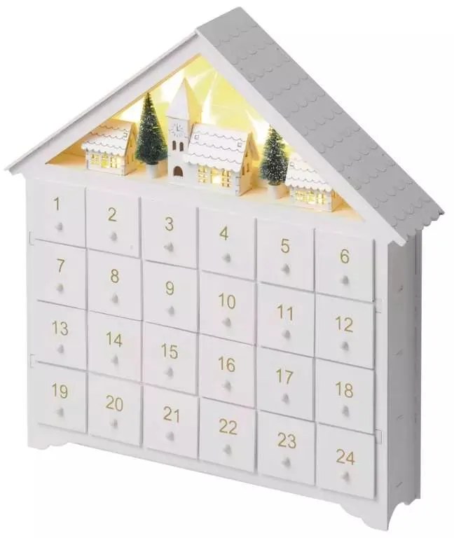 EMOS LED drevený adventný kalendár domček, 35x33cm DCWW02