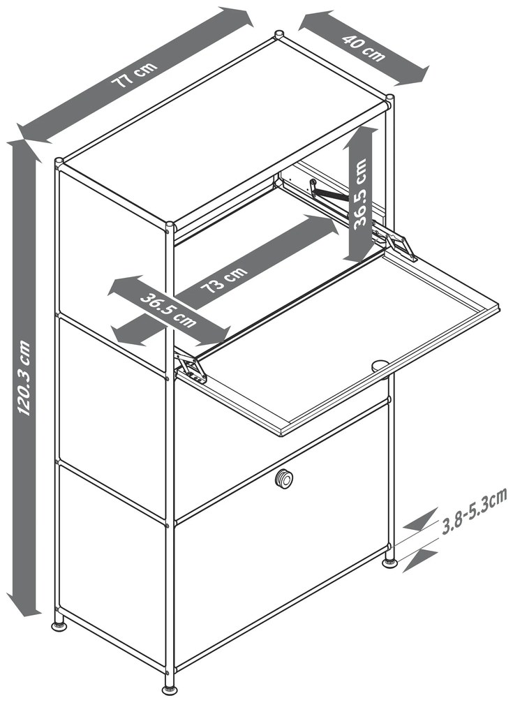 Kovový regál »CN3« s 3 výklopnými priehradkami, čierny
