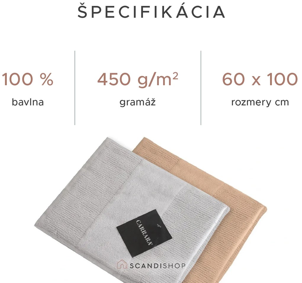 Uterák CARRARA 60x100 cm svetlosivý, 100% bavlna