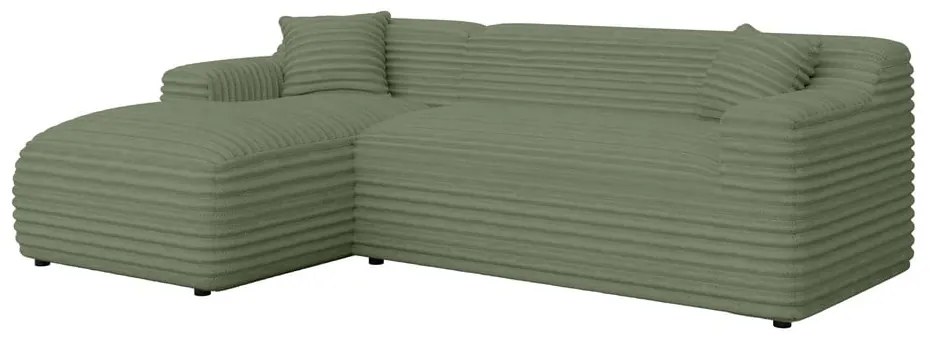 Zelená menčestrová rohová pohovka (ľavý roh/s leňoškou) Martin – Ropez