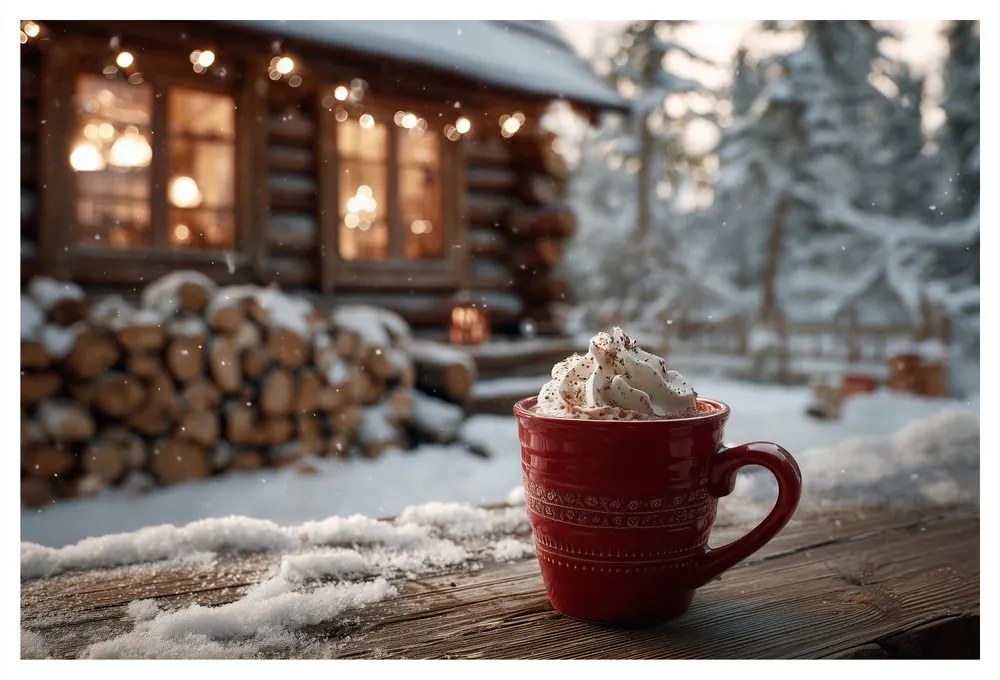 Obraz vianočná pohoda pred chatou