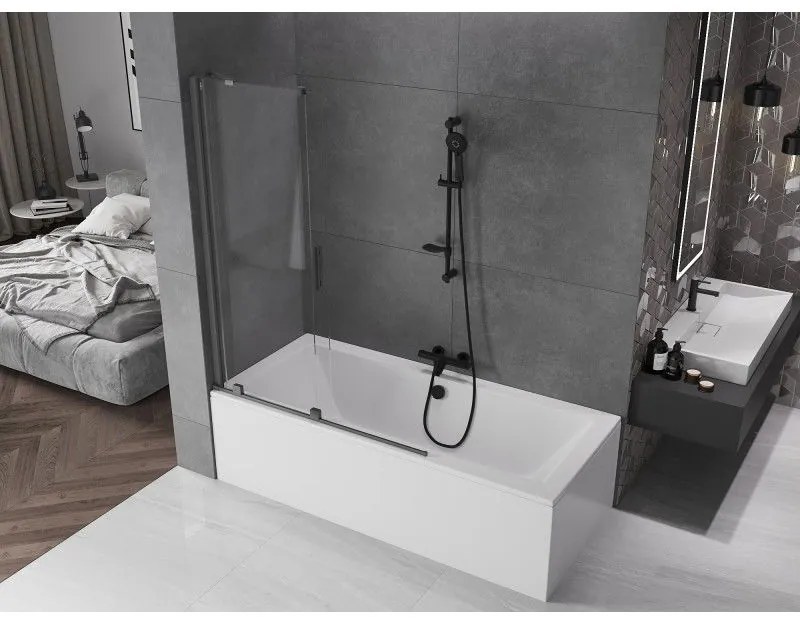 Mexen Velar, 2-krídlová posuvná vaňová zástena 120 x 150 cm, 8mm číre sklo, brúsený grafit, 896-120-000-01-95