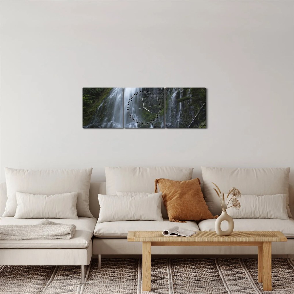 Obraz vodopádu (s hodinami) (90x30 cm)