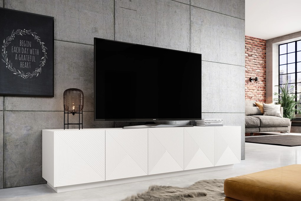 TV skrinka Asha 200 cm päťdverová - biely mat