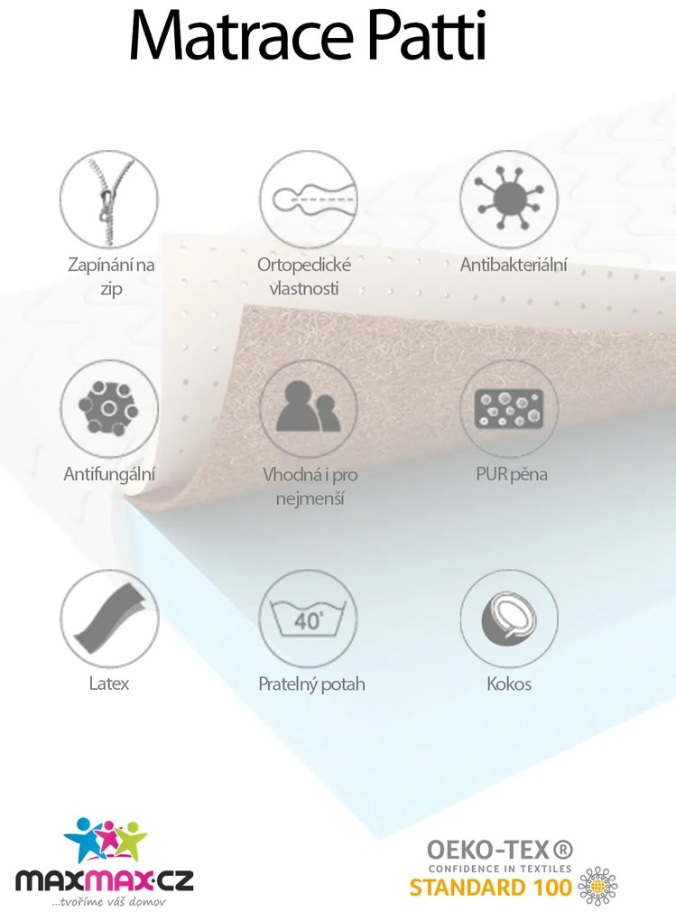 Penový matrac LUX COMFORT PATTI 200x80x12 cm - pena/kokos/latex