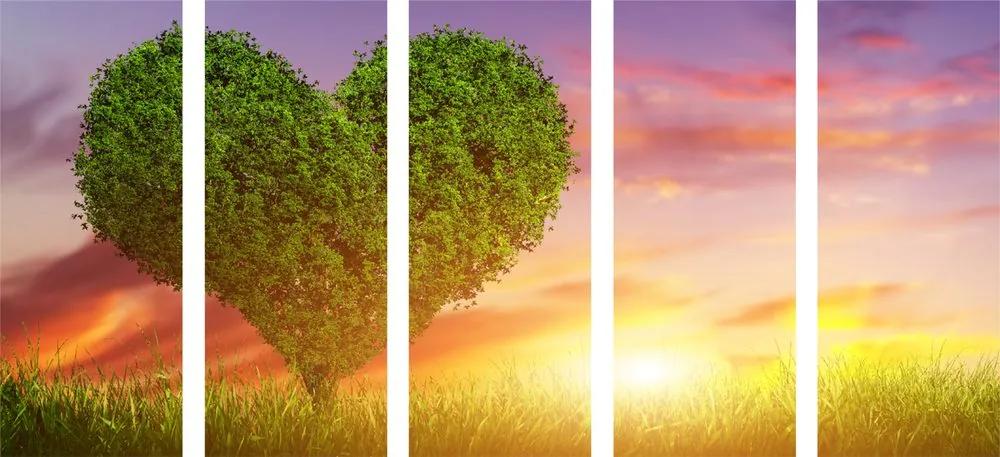 5-dielny obraz západ slnka za strom v tvare srdca