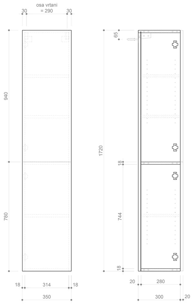 Sapho Sapho, ESPACE skrinka 35x172x32cm, 2x dvierka, ľavá/pravá, agila strip, ESC230-4343S