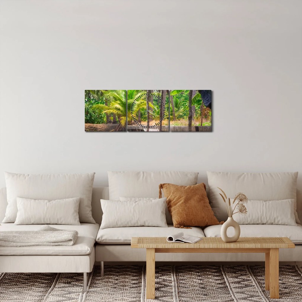 Obraz - Drevená loď na kanáli, Thajsko (s hodinami) (90x30 cm)