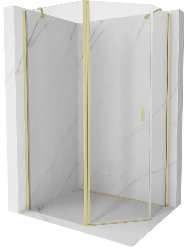 Mexen Mist, päťuholníkový sprchový kút výklopný 100 x 90 cm, číre sklo, zlatý matný profil, 8A8-100-090-55-00