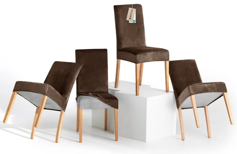 Hnedé napínacie poťahy v súprave 4 ks na stoličku 48 cm Sento – Restilo