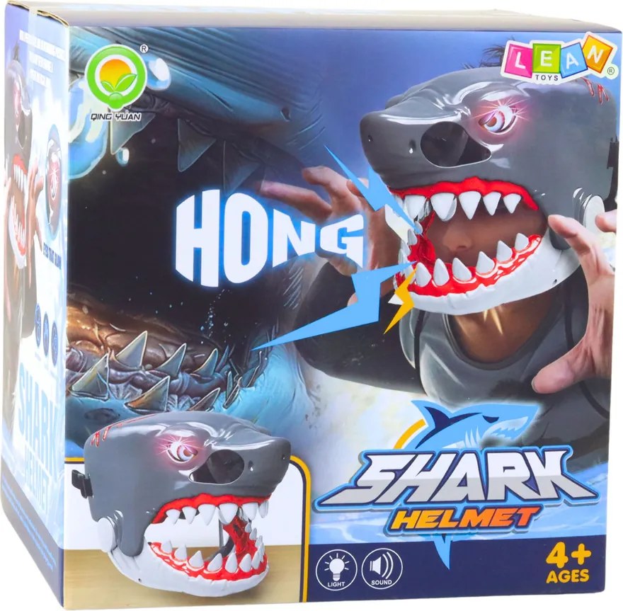 LEAN Toys Maska žraloka Otvorená tlama Svetlá Zvuky Nastaviteľný popruh