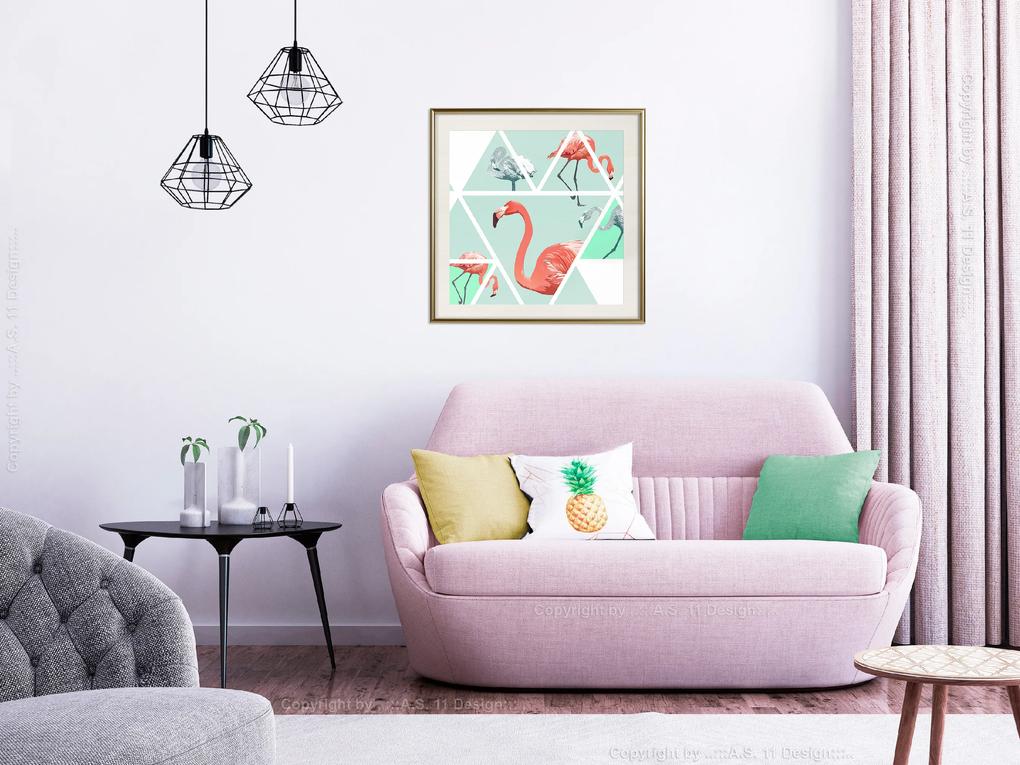 Artgeist Plagát - Geometric Flamingos - Square [Poster] Veľkosť: 20x20, Verzia: Zlatý rám s passe-partout
