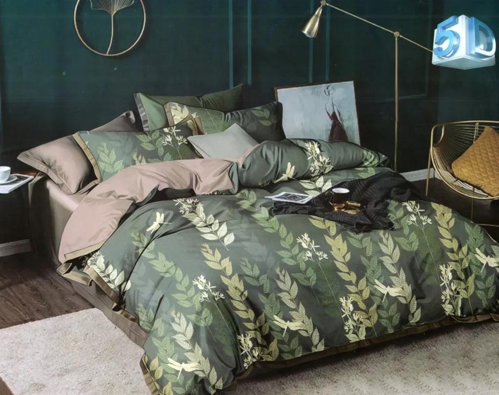 Štýlové zelené obojstranné posteľné obliečky s motívom listov