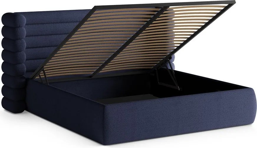 Modrá čalúnená dvojlôžková posteľ s úložným priestorom s roštom 160x200 cm Mount – Micadoni