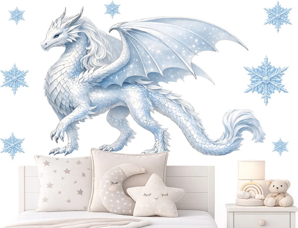 Ľadový drak Frozen textilní prelepiteľná nálepka na stenu hárok 47 x 32 cm