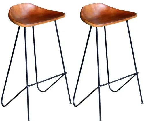 vidaXL Barové stoličky 2 ks, čierno hnedé, pravá koža-