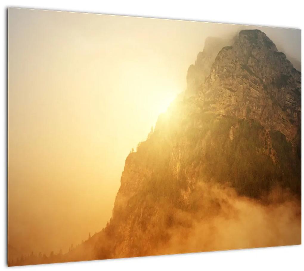 Sklenený obraz hory v hmle (70x50 cm)