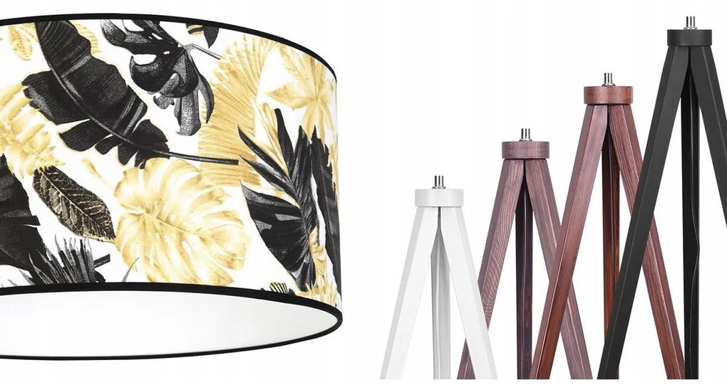 Stojacia lampa Gold Flowers, 1x biele textilné tienidlo s kvetinovým vzorom, (výber zo 4 farieb konštrukcie), (fi 40cm)