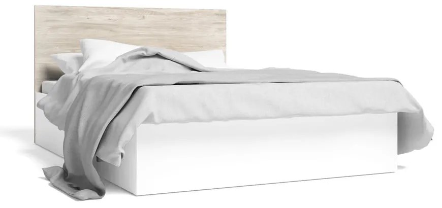 Biela/prírodná dvojlôžková posteľ v dekore duba s úložným priestorom 140x190 cm Sahara - Marckeric