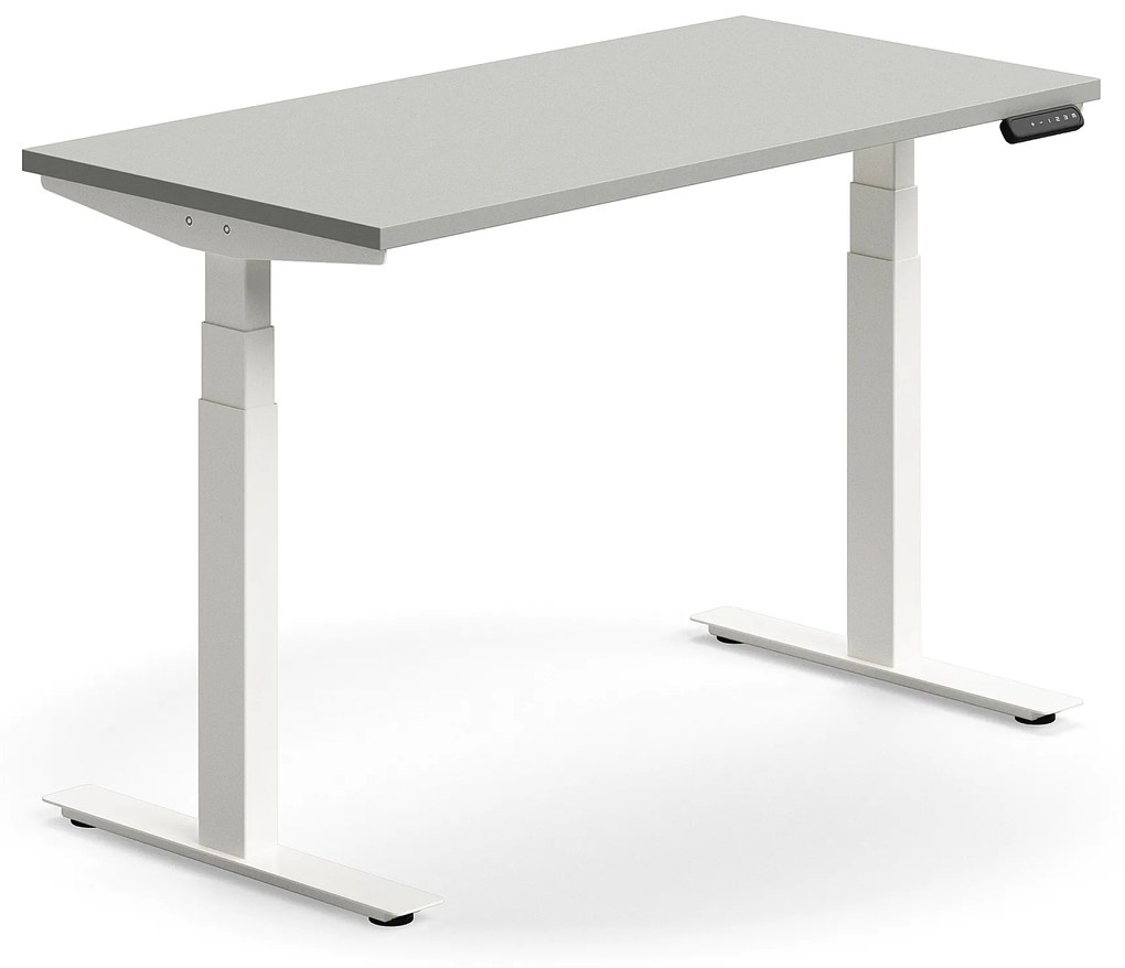 Výškovo nastaviteľný stôl QBUS, rovný, 1200x600 mm, biely rám, svetlošedá