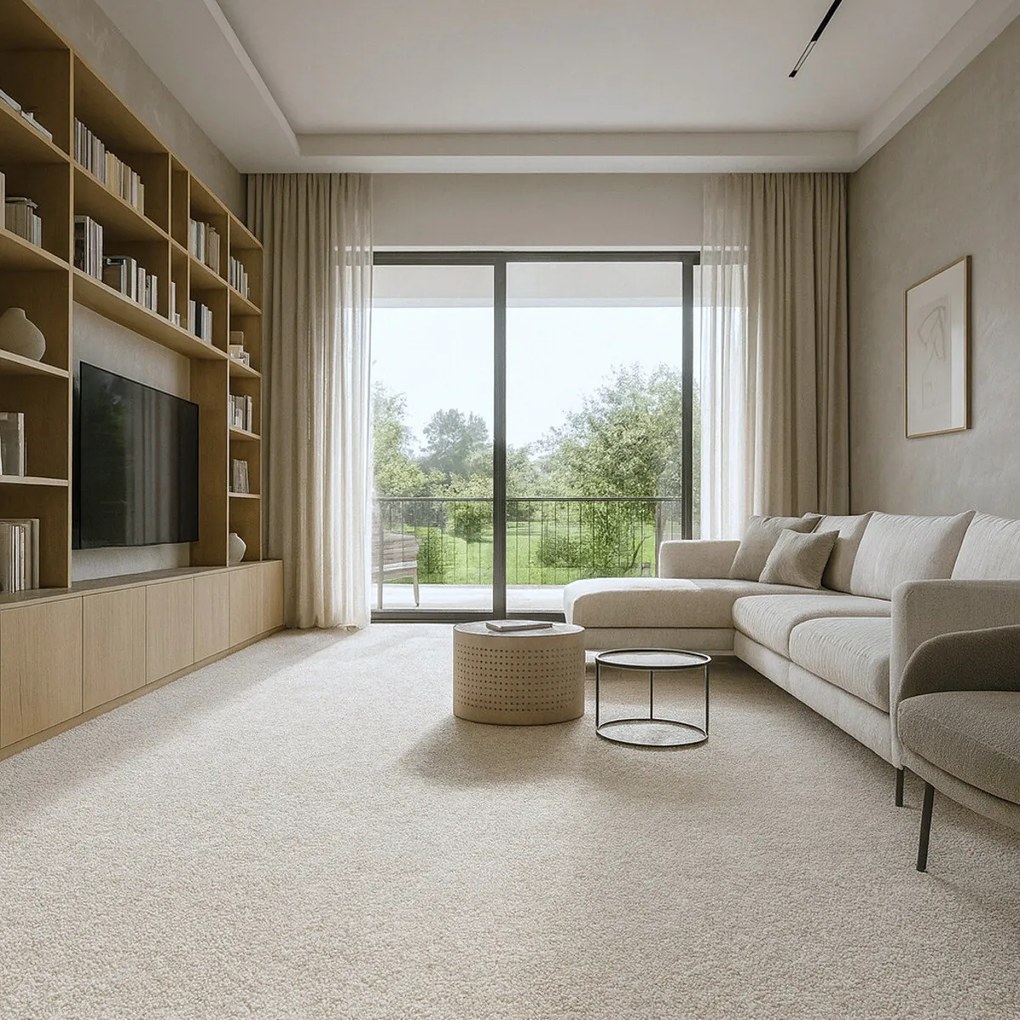 AladinWorld Expres, Metrážny koberec Velur Ultra biely, na mieru, šíře 4m, biela, filc, detská izba