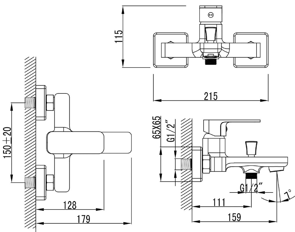 Aqualine Aqualine, FACTOR nástenná vaňová batéria, chrómová, FC310
