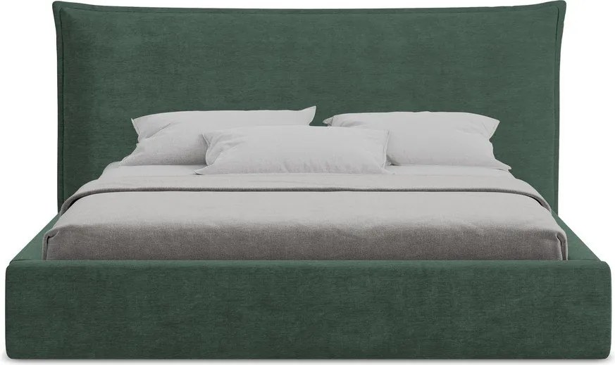 Zelená čalúnená dvojlôžková posteľ s úložným priestorom s roštom 160x200 cm Esala – Makamii