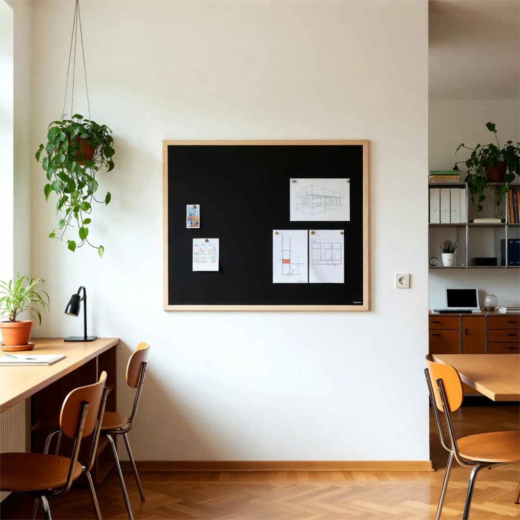 Toptabule.sk  Čierna magnetická popisná tabuľa v prírodnom drevenom ráme CLASSIC 120x90 cm