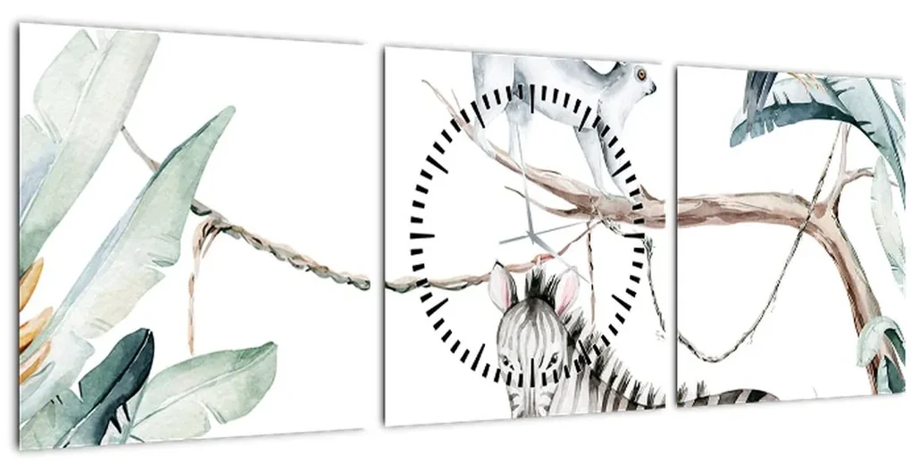 Obraz - Exotické zvieratká (s hodinami) (90x30 cm)