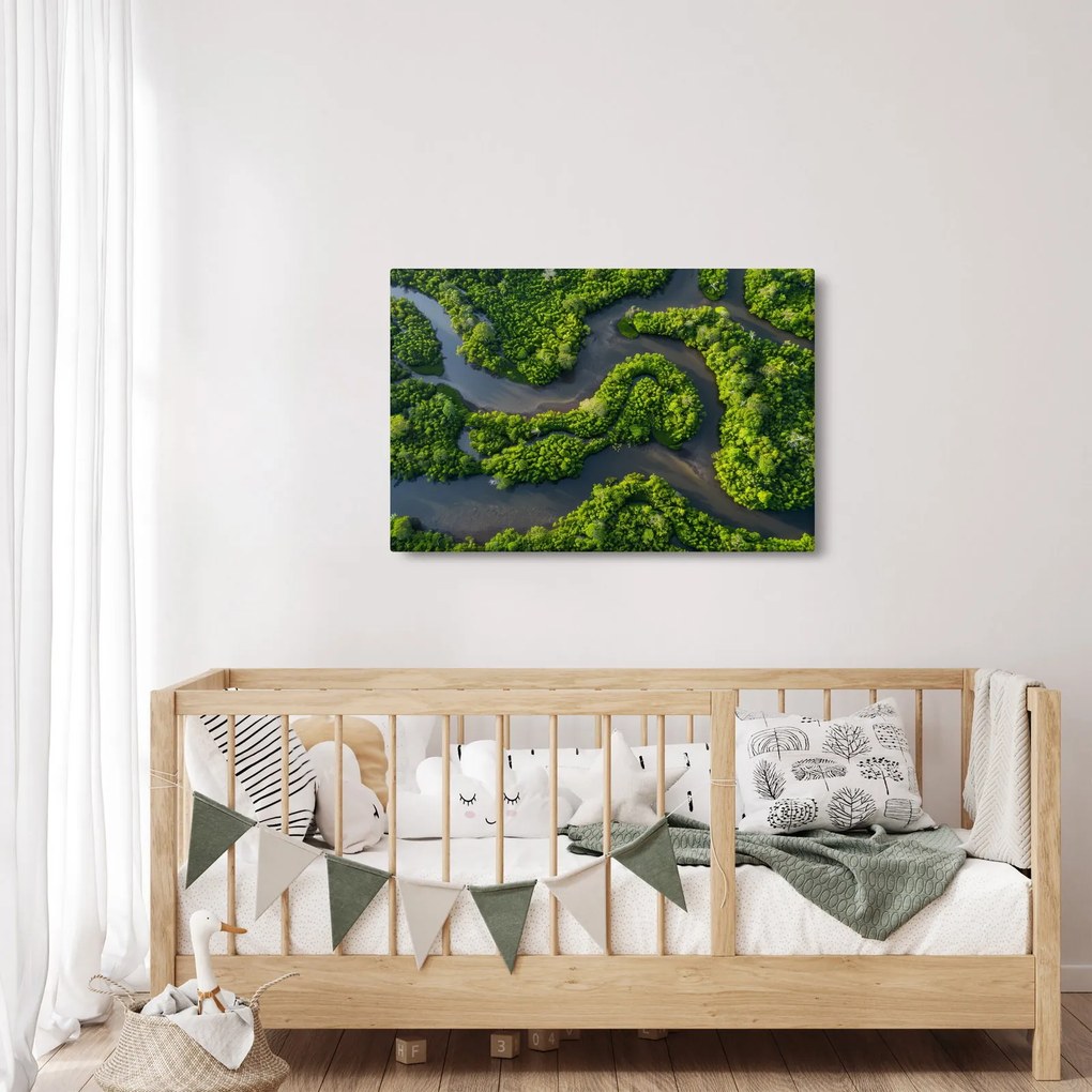 Obraz - Lesná krajina s riekou (90x60 cm)