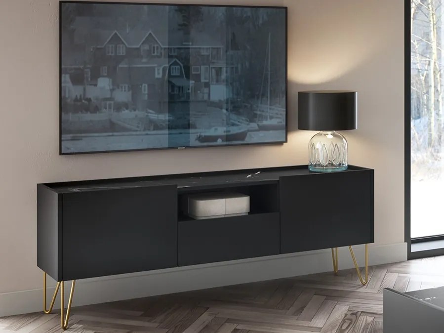 TV skrinka Harmony, čierna/čierny mramor