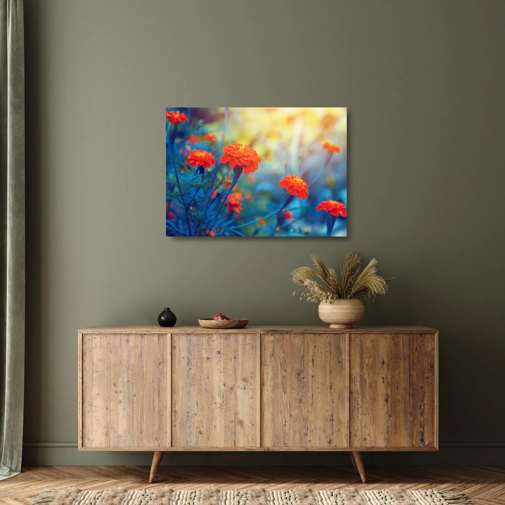 Sklenený obraz - Oranžové kvety (70x50 cm)