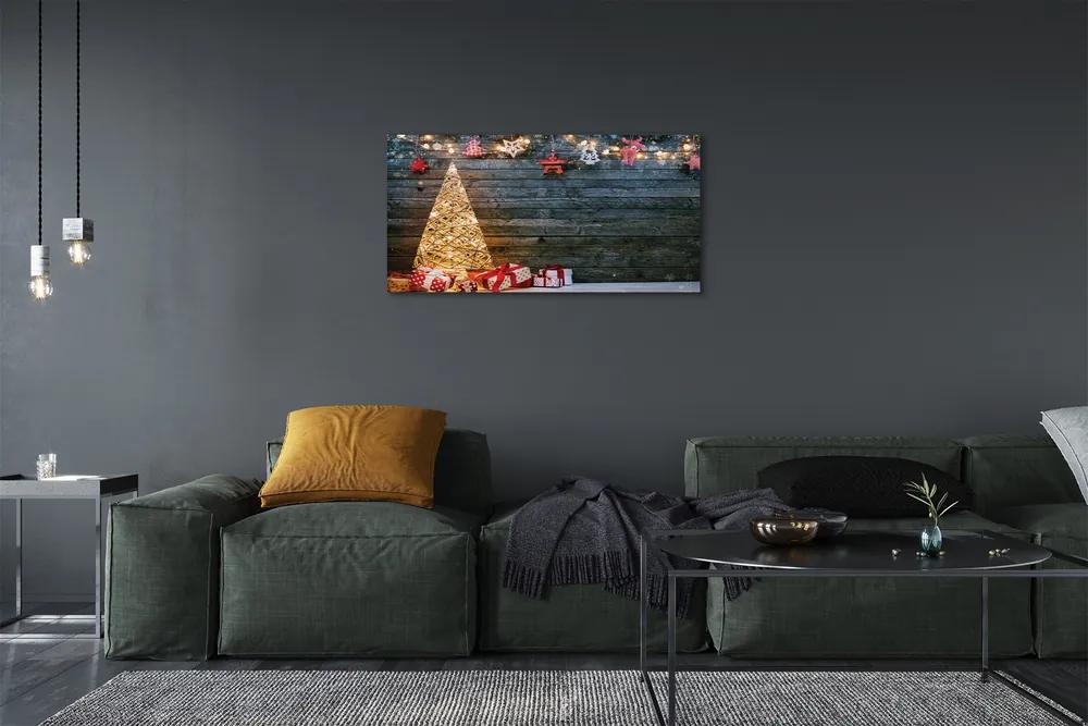 Obraz na plátne Darčeky Vianočný strom dekorácie dosky 120x60 cm
