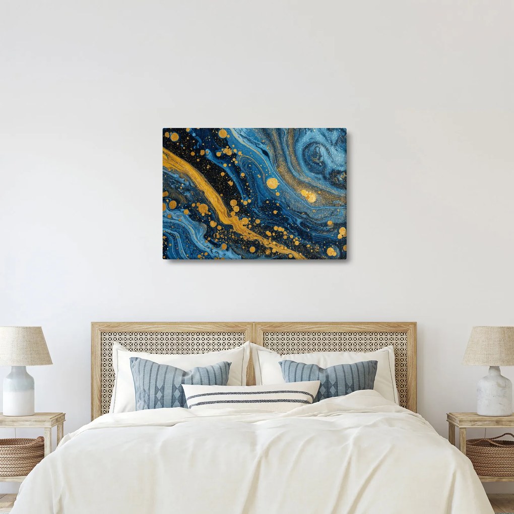 Obraz - Modrá abstrakcia so zlatom (70x50 cm)