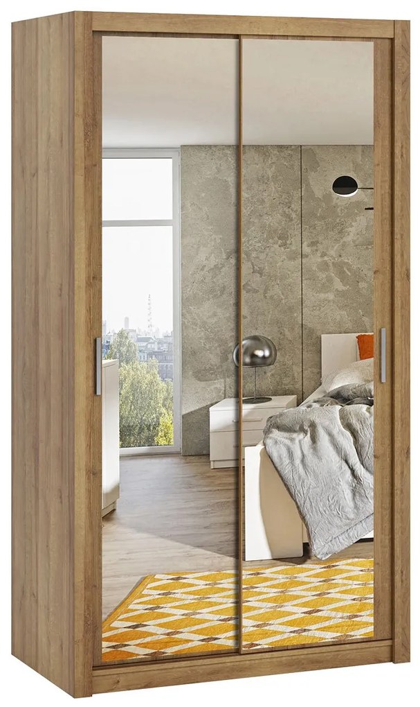 Šatníková skriňa s posuvnými dverami a so zrkadlom Kler SZ120 KE05, Farby: biela / zrkadlo