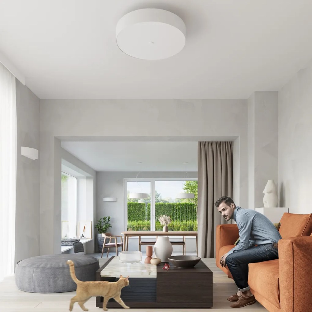 Stropné svietidlo Skala, 1x biele textilné tienidlo, (biele sklo), (fi 100 cm)